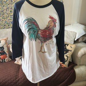 Crazy Train Large Rooster Raglan 3/4 sleeve Tee EUC